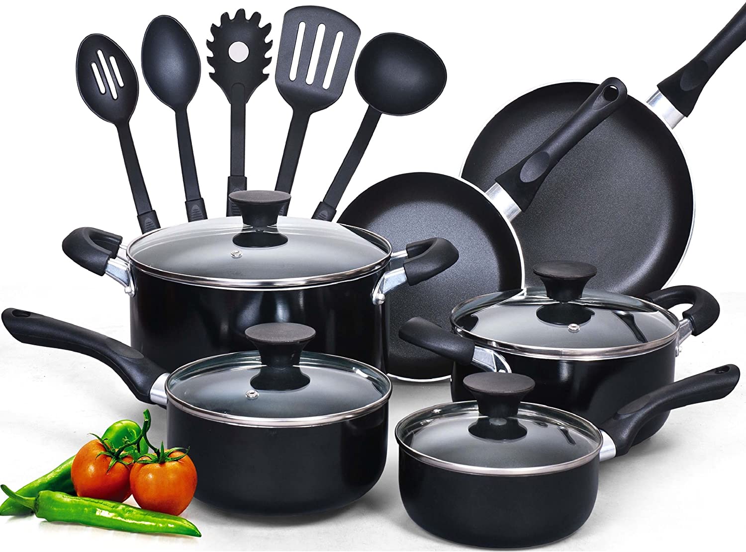 Cook N Home 15-Piece Nonstick Stay Cool Handle Cookware Set