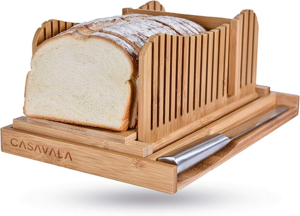 Bamboo Bread Slicer | Bread Loaf Slicing Machine With Crumbs Tray by Casavala Store1