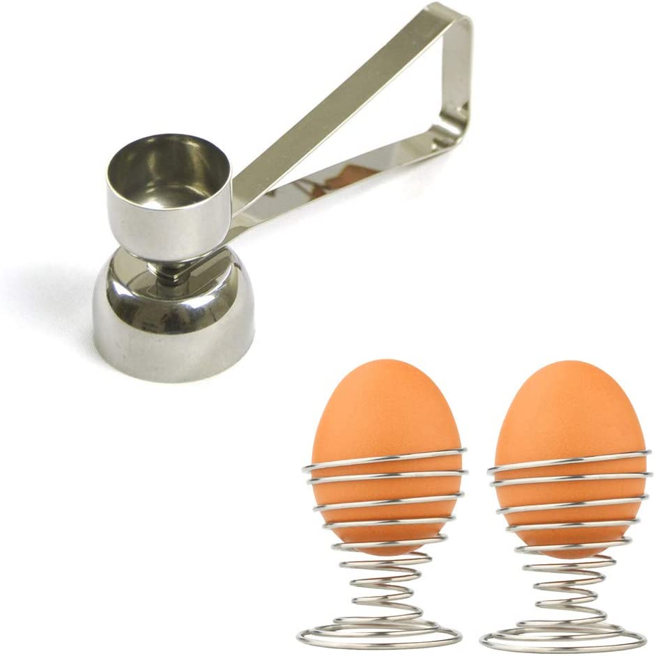 Egg Cracker Topper with 2 pcs Spring Egg Cup Holders1